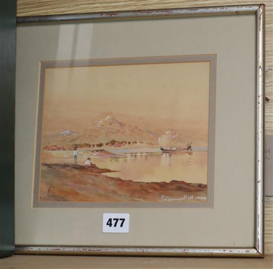 A watercolour of Sagaing Hill, Burma, indistinctly signed and dated 45, 16 x 20cm